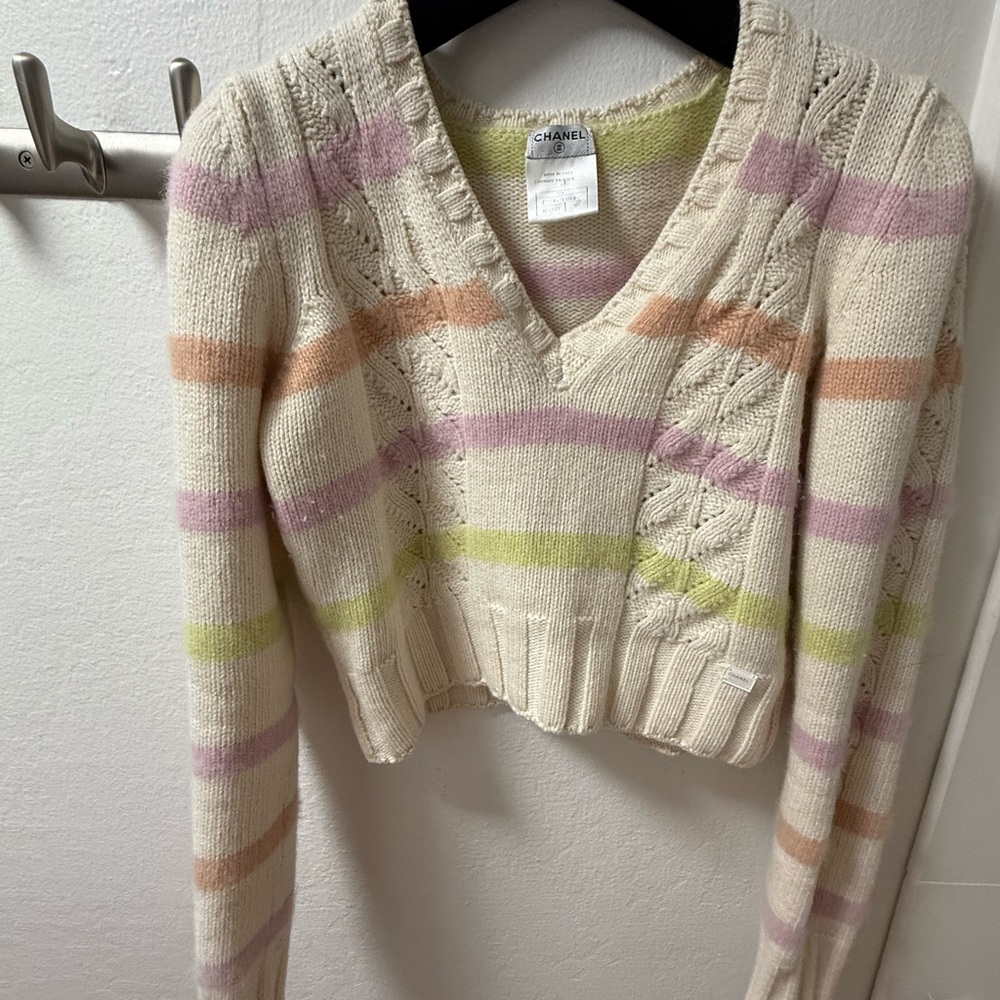 Chanel Women's Cream Striped Sweater